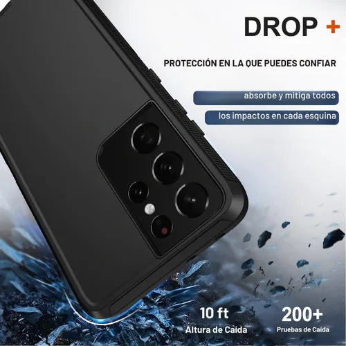 Vista 4 de Funda para Samsung Galaxy S21 Ultra con funda de clip para cinturón, 2 protectores de pantalla, cuerpo completo resistente, a prueba de golpes, a