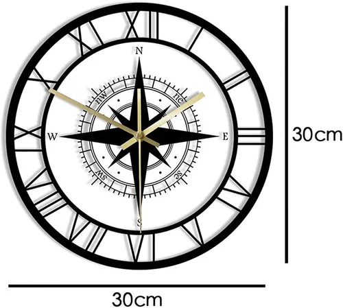 Vista 2 de Home Decoration Clock Compass Wall Clock 30 * 30Cm Metal Decorative Decor Non Ticking for Bathroom Clocks Wall(A)