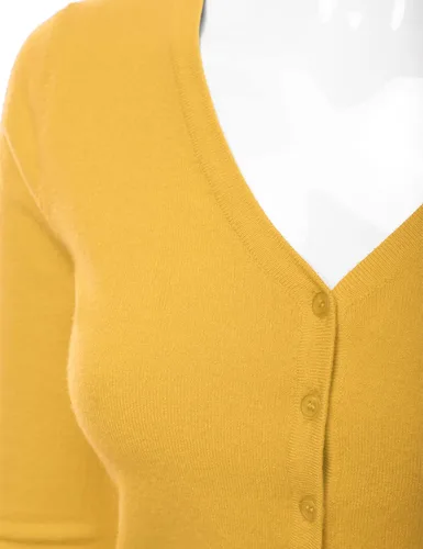 Vista 4 de danibe Suéter de punto suave con cuello en V y botones para mujer (S-XXL), Dbt303_babyyellow