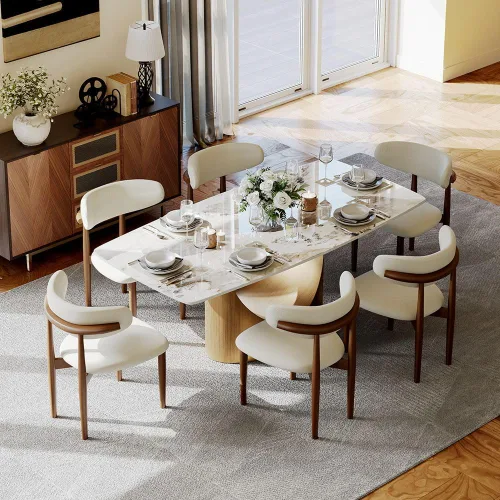Vista 16 de POVISON Juego de mesa de comedor para 4, mesa rectangular negra de piedra sinterizada mate de 63 pulgadas con base de acero al carbono bronce, silla