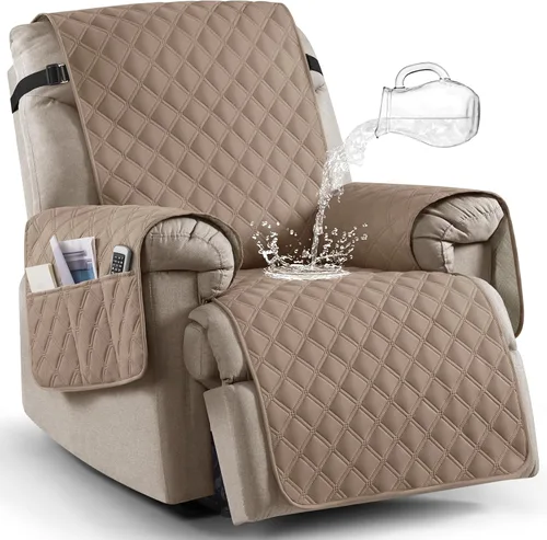 Vista 19 de Ruaozz Funda para Silla Reclinable 100% Impermeable Antideslizante Funda Reclinable para Silla Reclinable Funda de Asiento de Silla Lavable con Beige