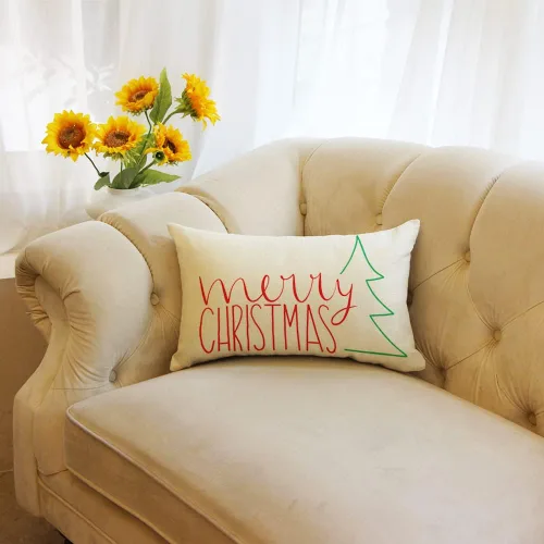 Vista 5 de Fundas de almohada lumbar con diseño de árbol de Navidad, 12 x 20 pulgadas, decoración para sofá
