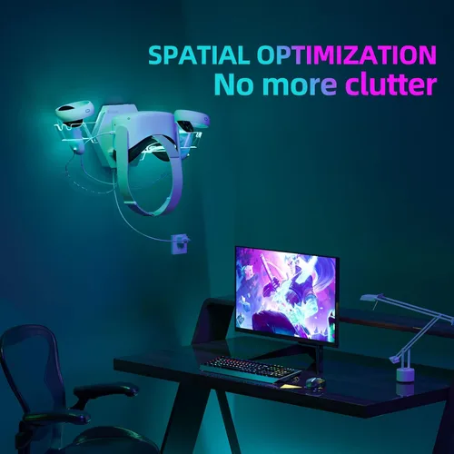 Vista 2 de Hibloks VR Wall Mount for MetaOculus Quest 2 RGB LED VR Stand for MetaOculus Quest 2 AccessoriesMagnetic Charging Station for Quest 2 Headset and