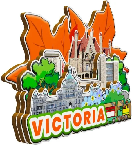 Vista 2 de Imán de madera para nevera de Victoria Canada 3D, monumentos coleccionables, recuerdos de viaje, decoración hecha a mano -2163