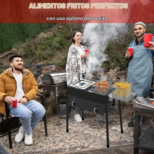 Vista 6 de Freidora de propano de doble tanque, grado comercial, de alta capacidad, con características de seguridad, ideal para catering y eventos al aire