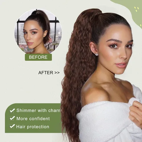 Vista 3 de Extensión de cola de caballo larga y rizada para mujeres/niñas, 26 pulgadas de alto, con cordón, extensiones de cabello con clip, extensiones