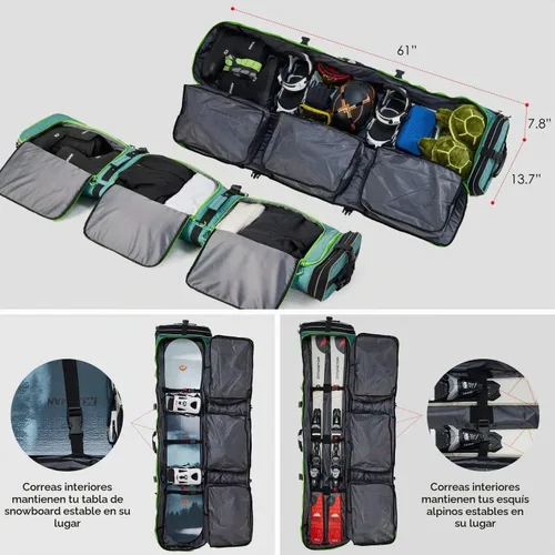 Vista 6 de Bolsa de snowboard con ruedas XCMAN de longitud ajustable Verde