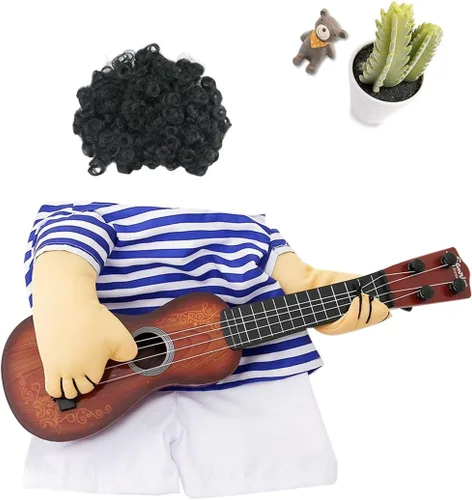 Vista 5 de Idepet Disfraz de Halloween para mascotas, divertido disfraz de guitarra para perro, ropa para mascotas, traje para cachorros, perros pequeños