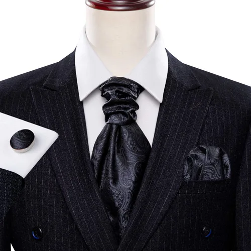 Vista 6 de BarryWang Ascot Cravat - Corbata cuadrada de seda jacquard con bolsillo para hombre