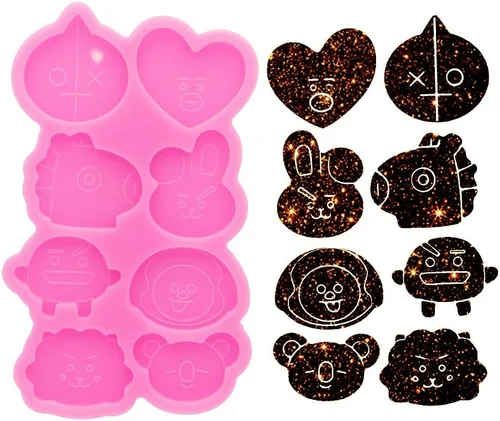 Vista 4 de Molde de silicona de resina de cabeza de animal lindo de 8 cavidades, mini conejo, corazón, caballo, robot, forma de cabeza de oso, molde