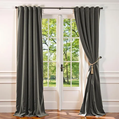 Vista 124 de Lazzzy Cortinas opacas de terciopelo beige de 84 pulgadas de largo con aislamiento térmico para oscurecer la habitación, cortinas forradas de lujo