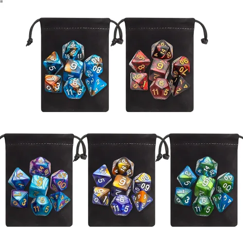 Vista 2 de CiaraQ Juego de dados poliédricos - Dados para juegos de rol DND para Calabozos y Dragones, juego de mesa RPG, doble color, 35 piezas Diseño