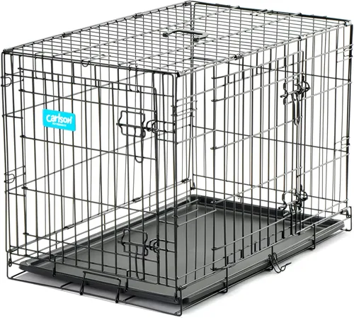Vista 5 de Jaula de perro Carlson segura y compacta de doble puerta de metal, mediana con panel divisor