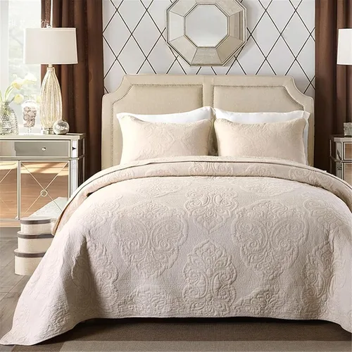 Vista 2 de ABREEZE Juego de colcha de algodón de 3 piezas, tamaño Queen, estampado de cachemira beige, uso en todas las estaciones, cómodos juegos de ropa