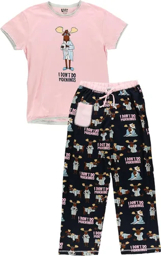 Vista 2 de Lazy One Conjunto de pijama para mujer, manga corta con bonitos estampados, ajuste relajado
