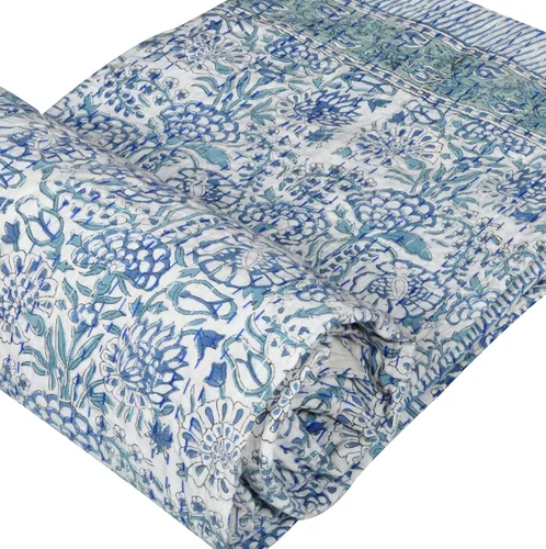 Vista 2 de Colcha india hecha a mano de algodón con estampado floral de Kantha Gudari (individual tamaño individual 90 x 60 pulgadas)