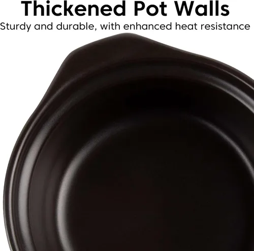 Vista 5 de Olla de arcilla para cocinar con tapa de 1.8 litros Olla de cerámica de 1.9 cuartos de galón Utensilios de cocina de cerámica Recipiente