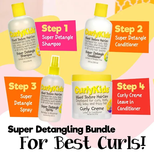 Vista 9 de Ccurlykids conjunto mixto de pelo Haircare Super desenredante champú acondicionador de 8.0 ounce, 8.0 ounce, spray 6.0 ounce, rizado Crème