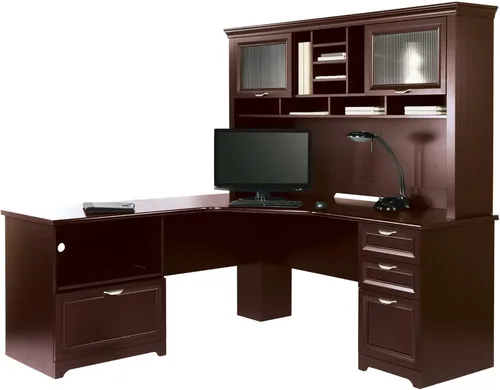 Vista 2 de Realspace® Magellan Performance - Escritorio esquinero en forma de L, 71 pulgadas de ancho, color cereza