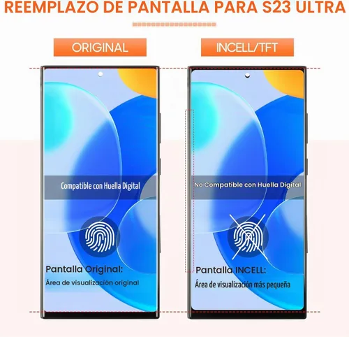 Vista 2 de INCELL - Pantalla de repuesto para Samsung Galaxy S23 Ultra LCD S918B SM-S918U LCD digitalizador táctil negro con marco
