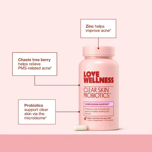 Vista 4 de Love Wellness Clear Skin Probiotic Elimina las espinillas hormonales, enrojecimiento y minimizador de poros Cuidado de la piel con zinc