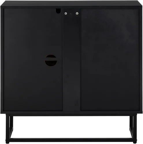 Vista 3 de Nathan James Enloe Aparador Buffet Moderno Gabinete de Almacenamiento de Acento Negro con Puertas en Acabado de Madera de Pino Rústico y Base