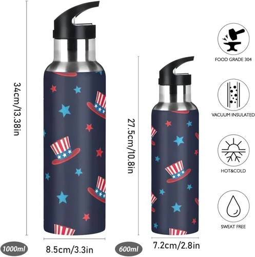 Vista 2 de Cute Hats Red Insulated Water Bottle 32 Oz Leakproof Water Bottles, BPA-Free Sport Water Bottle Insulated