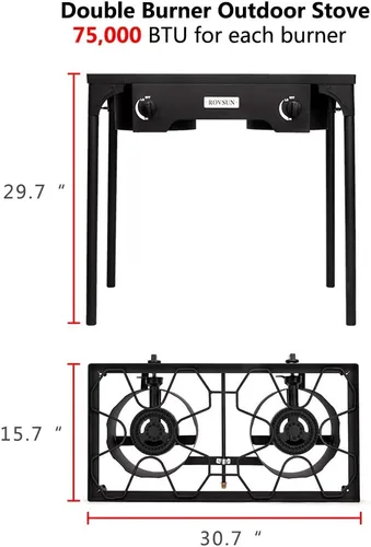 Vista 6 de ROVSUN Estufa de Gas Propano Portátil para Exteriores con 2/3 Quemadores, Cocina de Alta Presión con Soporte para Cocinar en el Patio, Acampar