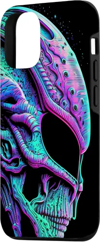 Vista 2 de iPhone 13 Pro Trippy Vaporwave Alien Head Skull Dripping Paint UFO Art Case