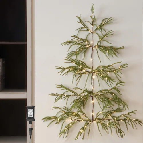 Vista 9 de Hairui Árbol de olivo iluminado para colgar en la pared con temporizador de 3.5 pies, 140 luces LED de color blanco cálido, guirnalda de vid