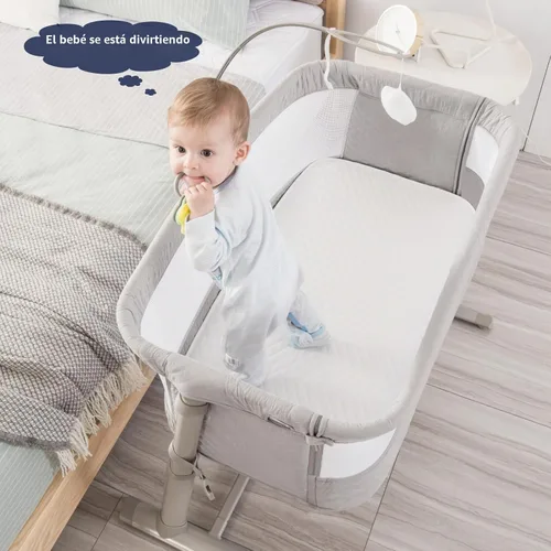 Vista 2 de RONBEI Cuna de bebé para el costado de la cama, con malla transpirable, cuna de moisés ajustables en altura para bebé/recién nacido/lactantes