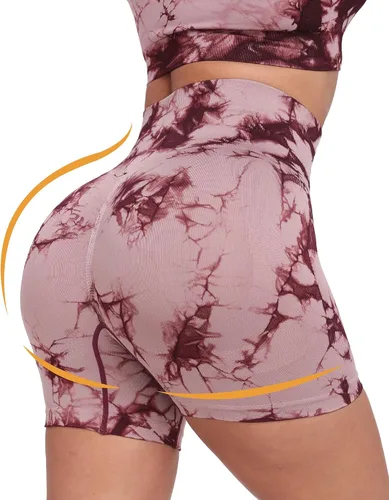 Vista 3 de CHRLEISURE Pantalones Cortos de Entrenamiento para Mujer, 4 Paquetes, Cintura Alta, Levantamiento de Glúteos con Fruncido, Pantalones Cortos Booty