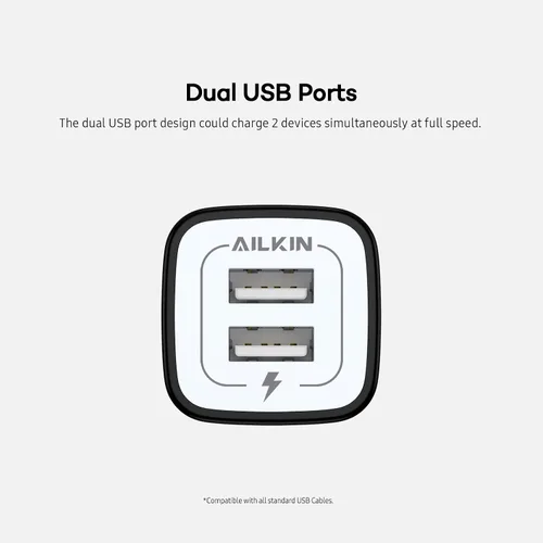 Vista 3 de Cargador de pared USB, bloque de carga, AILKIN 2.1A Multiport Fast Charge Power Brick Cube para iPad, iPhone, Samsung Galaxy, Google Pixel