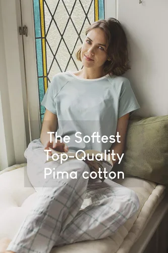 Vista 3 de Conjunto de pijama de algodón Pima increíblemente suave para mujer - Conjunto de manga corta