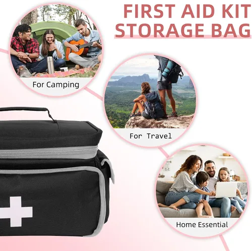 Vista 6 de ALSLEA Bolsa de primeros auxilios vacía, bolsa pequeña de medicamentos, organizador portátil de suministros médicos para viajes, hogar, oficina