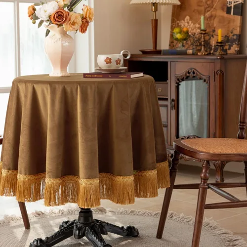 Vista 24 de F-CHU - Funda de terciopelo negro de lujo para mesita de noche con flecos dorados, mantel decorativo para mesita de noche, a prueba de polvo