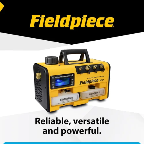 Vista 6 de Bomba de vacío Fieldpiece VP67 – 6 CFM, motor DC de 1/2 HP, sistema de cambio de aceite RunQuick – portátil - herramienta profesional HVAC