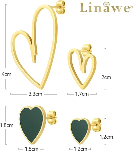 Vista 5 de Linawe 4 Pcs Heart Stud Mismatched Earrings Set for Women Girls, Hypoallergenic Stainless Steel GoldRose GoldSilver Cartilage Tragus Piercing