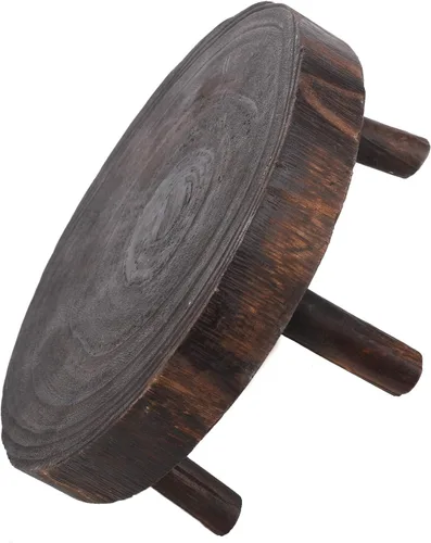 Vista 3 de Taburete de madera para plantas, soporte bajo para plantas, soporte redondo para macetas elevadoras, soportes para múltiples plantas, soporte Marrón