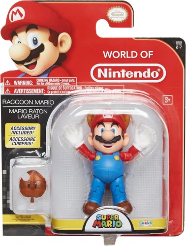 Vista 7 de Nintendo Super Mario Raccoon Mario Figura articulada de 4 pulgadas con accesorio de hojas
