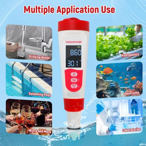 Vista 7 de Probador digital de pH de agua para piscina, medidor de pH multifuncional 4 en 1 para agua/TDS/EC/termómetro, medidor TDS EC medidor digital de agua