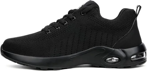 Vista 2 de Tinefiy Zapatos de punta de acero para hombres y mujeres, ligeros, con amortiguación de aire, zapatillas de seguridad antideslizantes