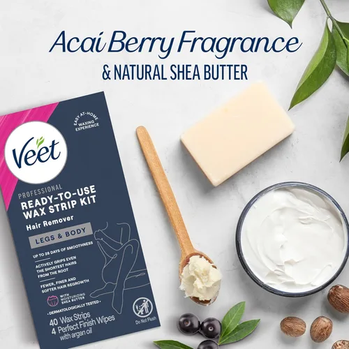 Vista 5 de VEET Tiras de cera de azúcar para depilación corporal de mujer, kit de depilación de bikini, púbico, dermatológicamente probado para áreas