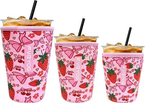 Vista 147 de Reusable Insulated Neoprene Iced Coffee Sleeves for Iced Coffee Cups, Coffee Coolies sleeves for Iced & Hot Drinks