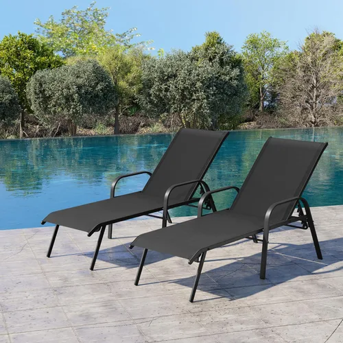 Vista 18 de Juego de 2 sillas de piscina para exteriores, con reposabrazos (beige)