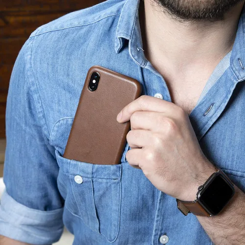 Vista 6 de Sena Deen Leatherskin Snap On - Funda para iPhone XS Max, compatible con carga inalámbrica, color negro