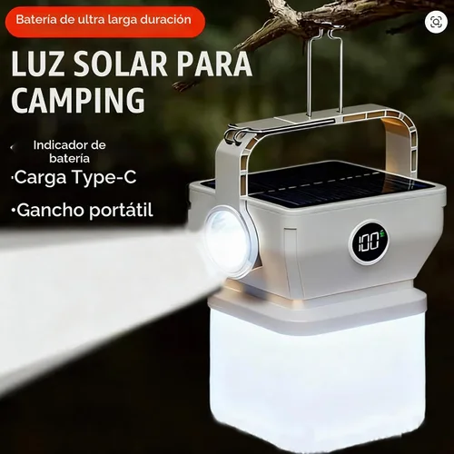 Vista 2 de V.C Formark - Linterna solar recargable para camping, luz ligera para tienda de campaña