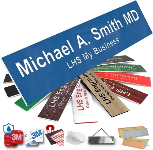 Vista 37 de Placas de identificación grabadas para letrero de puerta, placa de plástico azul claro personalizada con letras blancas, fabricadas en Estados B1