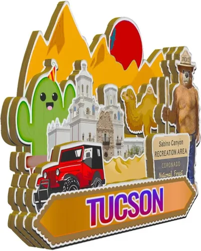 Vista 2 de Imán de madera para nevera de Tucson Arizona USA 1422 Monumentos 3D para viajes, coleccionables, recuerdos, decoración hecha a mano