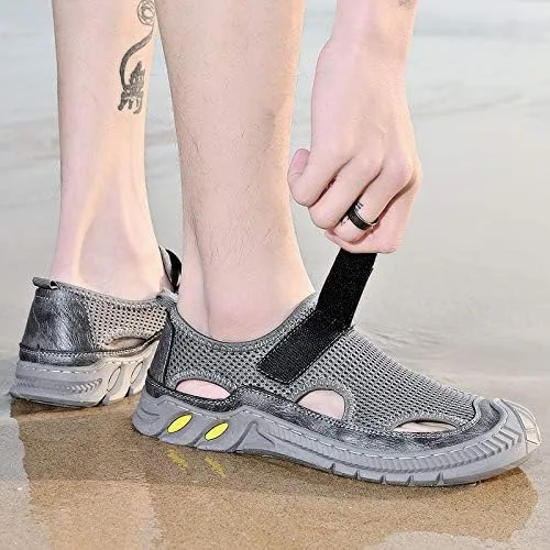 Vista 4 de LZDZN Sandalias Zapatos para hombre Zapatillas de verano Sandalias de cuero transpirable al aire libre Casual Playa Flip Flops Hombre Deporte Punta